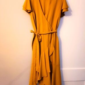 Wrap around mustard yellow dress size large